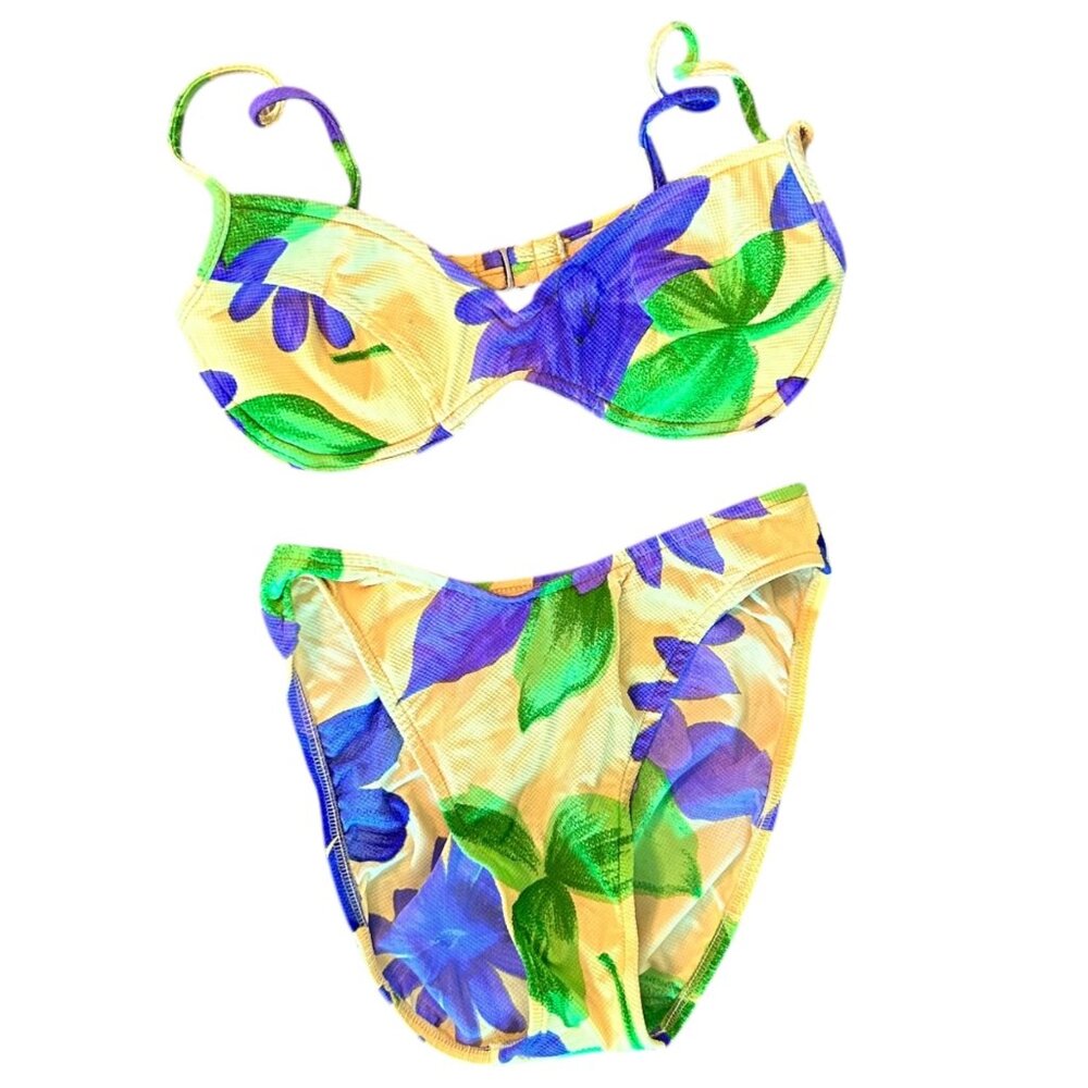Vintage Cole Of California Novelty Floral Pinup Two Piece Bikini Set 12 USA